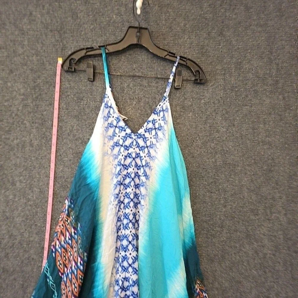 La Blanca Cover Up Womens L/XL Blue Tie Dye Hanky Hem Tank Dress Beach Boho